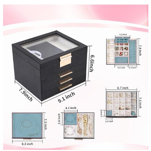 Jewelry Box with Glass Lids,4 Layers Large - Picture 4 of 7